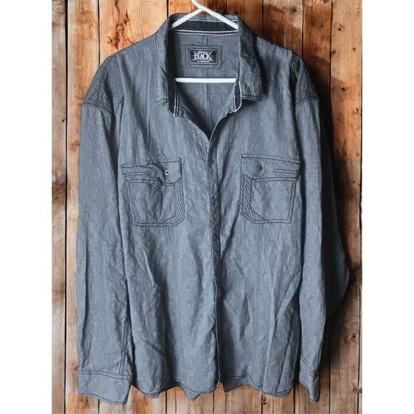 Buckle Black Mens Gray Long Sleeve Button-Down Shirt Size 3XL - Picture 1 of 4